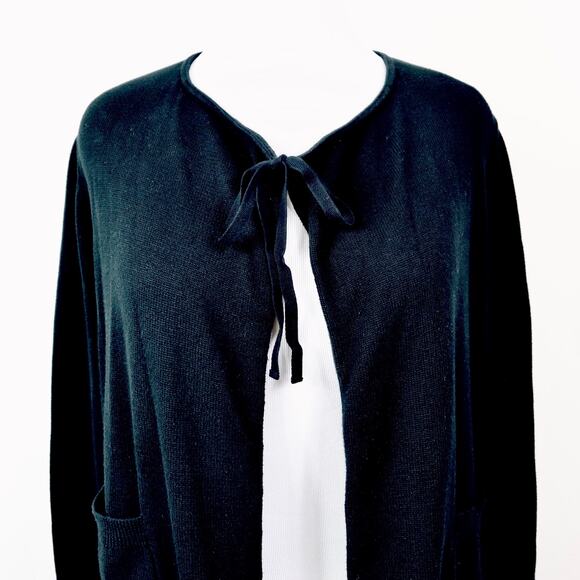 Cabi Size M ATC Offhand Cardigan Sweater Long Tie Neck 5827 Knit Black - Picture 8 of 11